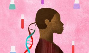Teaching Tolerance illustration of female with dna structure ponytail