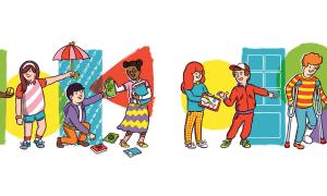 Colorful illustration of kids doing various good deeds
