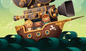 Cartoon children ride in a boat - Reel Life 101 illustration