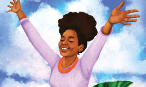 Illustration of a Black woman with arms upraised.