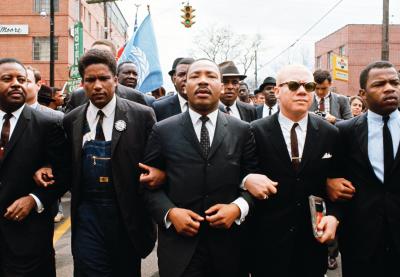 Dr. Martin Luther King Jr. leading a march in Selma, Ala., 1965. Flanking him, Rev. Ralph Abernathy, James Forman, Rev. Jesse Douglas, John Lewis.