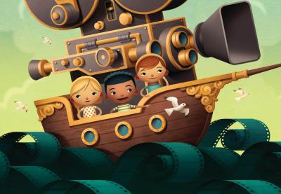 Cartoon children ride in a boat - Reel Life 101 illustration