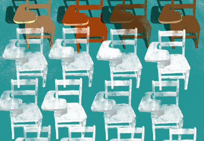 Illustration of different color desk chairs.