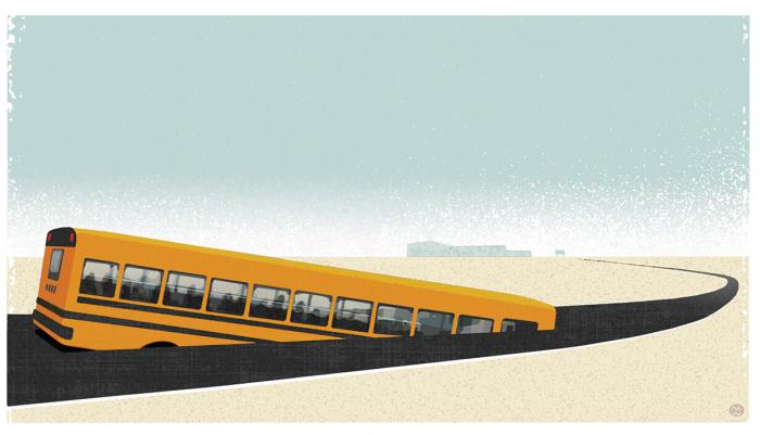 Illustration of a bus sinking into the road
