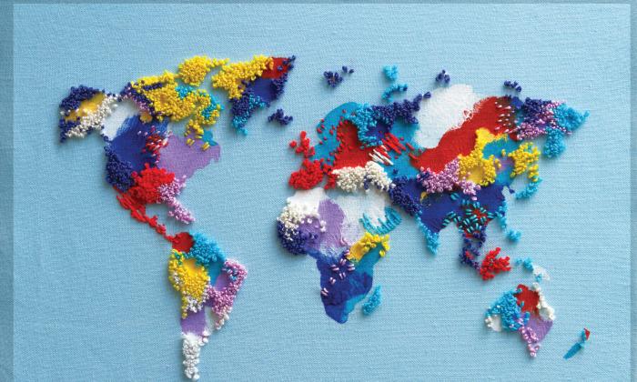 Teaching Tolerance illustration - a colorful world map