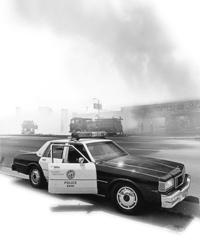 police car - smoke on the background