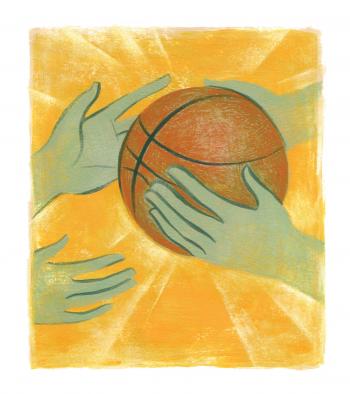 Teaching Tolerance illustration with 2 kids playing basketball 