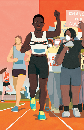 Illustration of athletes and students protesting.
