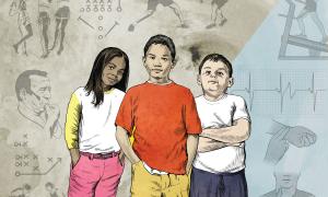 Teaching Tolerance Illustration of three children standing together.