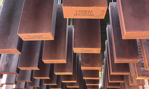 Suspended columns at the Memorial for Peace and Justice