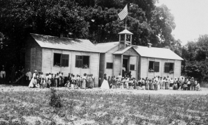 Students and teachers pose outside the Freedmen's Bureau school in Beaufort, South Carolina.