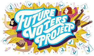 Illustration of the title "Future Voters Project" surrounded by stylized people holding up check marks.
