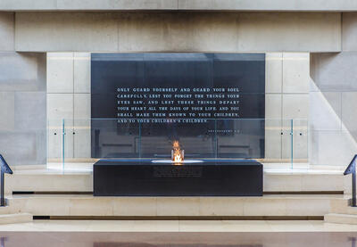 A photo of the eternal flame in the Hall of Remembrance at the Holocaust Memorial