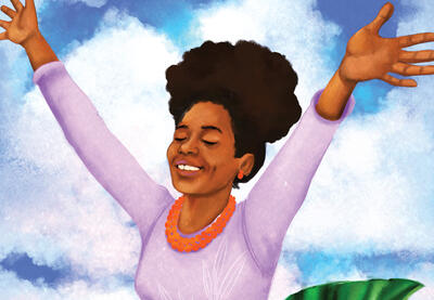 Illustration of a Black woman with arms upraised.