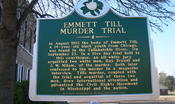 A historical marker explaining the Emmett Till murder trial.