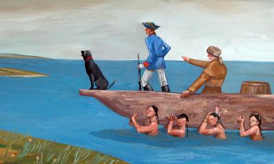 Teaching Tolerance illustration with Lewis & Clark's canoe carried by native americans