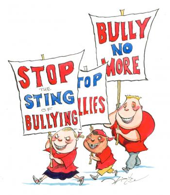 Teaching Tolerance illustration with Kids holding signs protesting against bullying