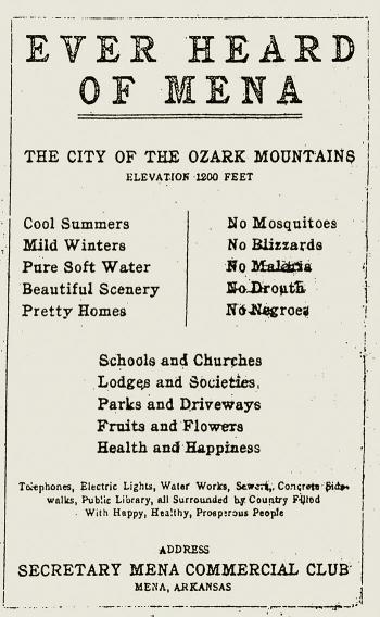 A 1920s promotional brochure for Mena, Ark.