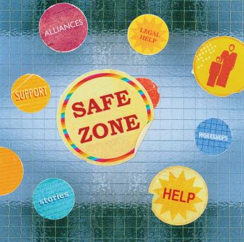 Teaching Tolerance illustration with Safe Zone sticker, help. allience, support, legal help