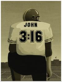 Teaching Tolerance illustration of Football player with John 3:16 in the back of the jersey