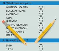 Illustration of broken pencil on a form requiring student to choose race